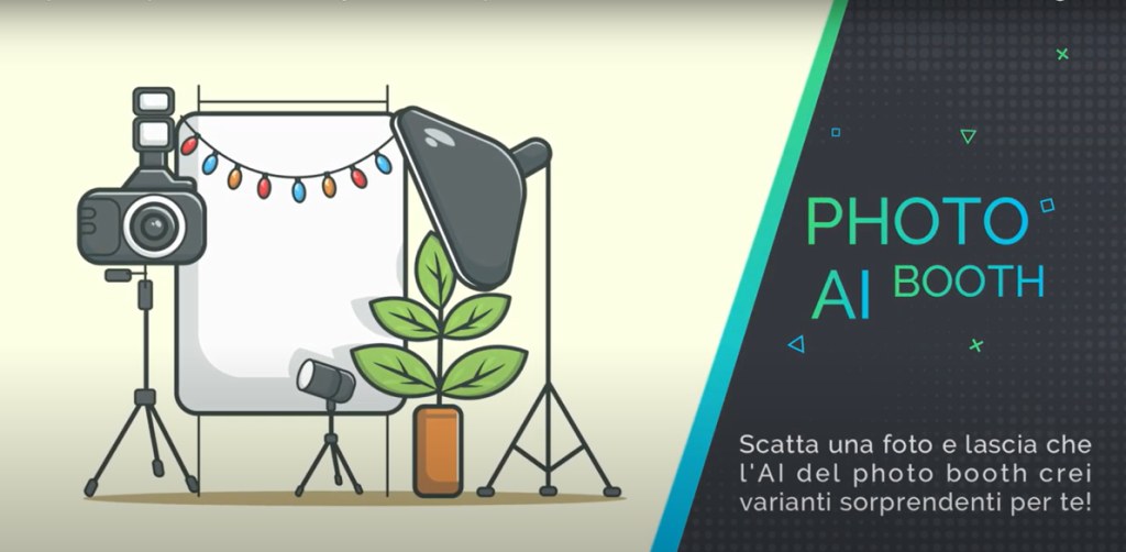 AI Photobooth: a guest photo regenerated by AI into a themed variant, ready to download.