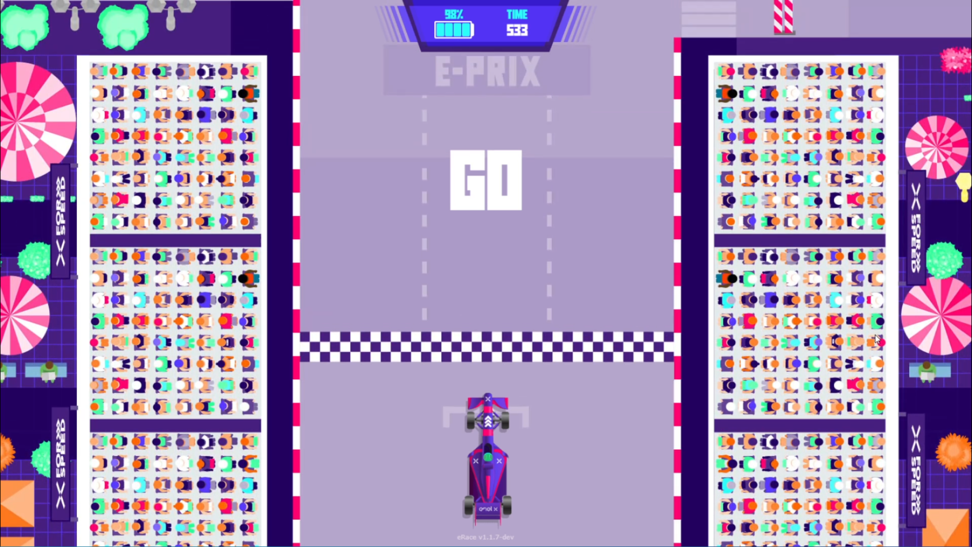 Enel X E-Race: a side-scrolling motorsport web game with power-ups and a leaderboard.
