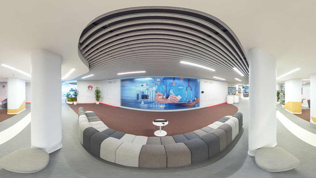 Huawei Virtual Demo Area: a 360-degree interactive tour with content touchpoints.