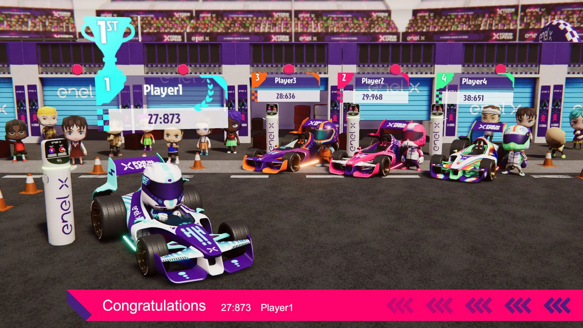 The finish screen with the winning time.