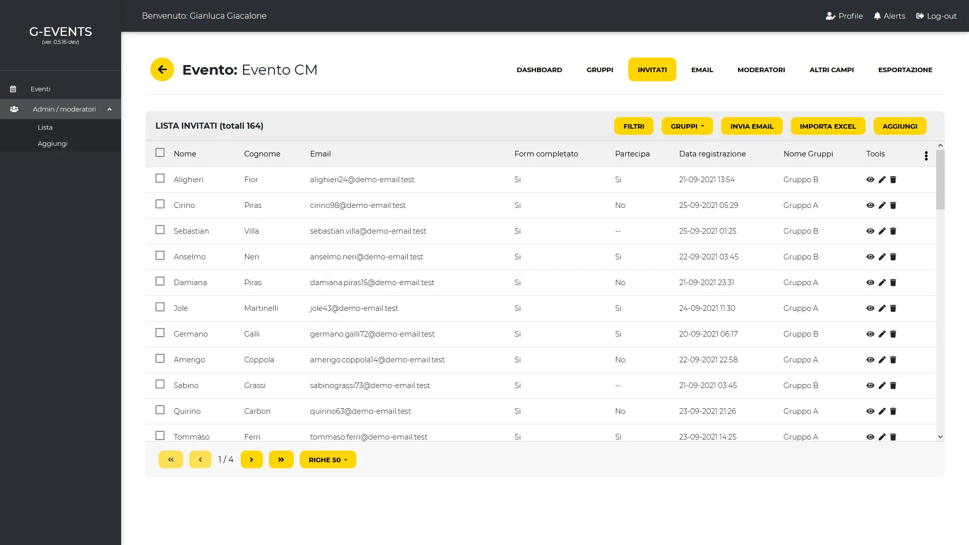 The guest database, imported or created in the interface.