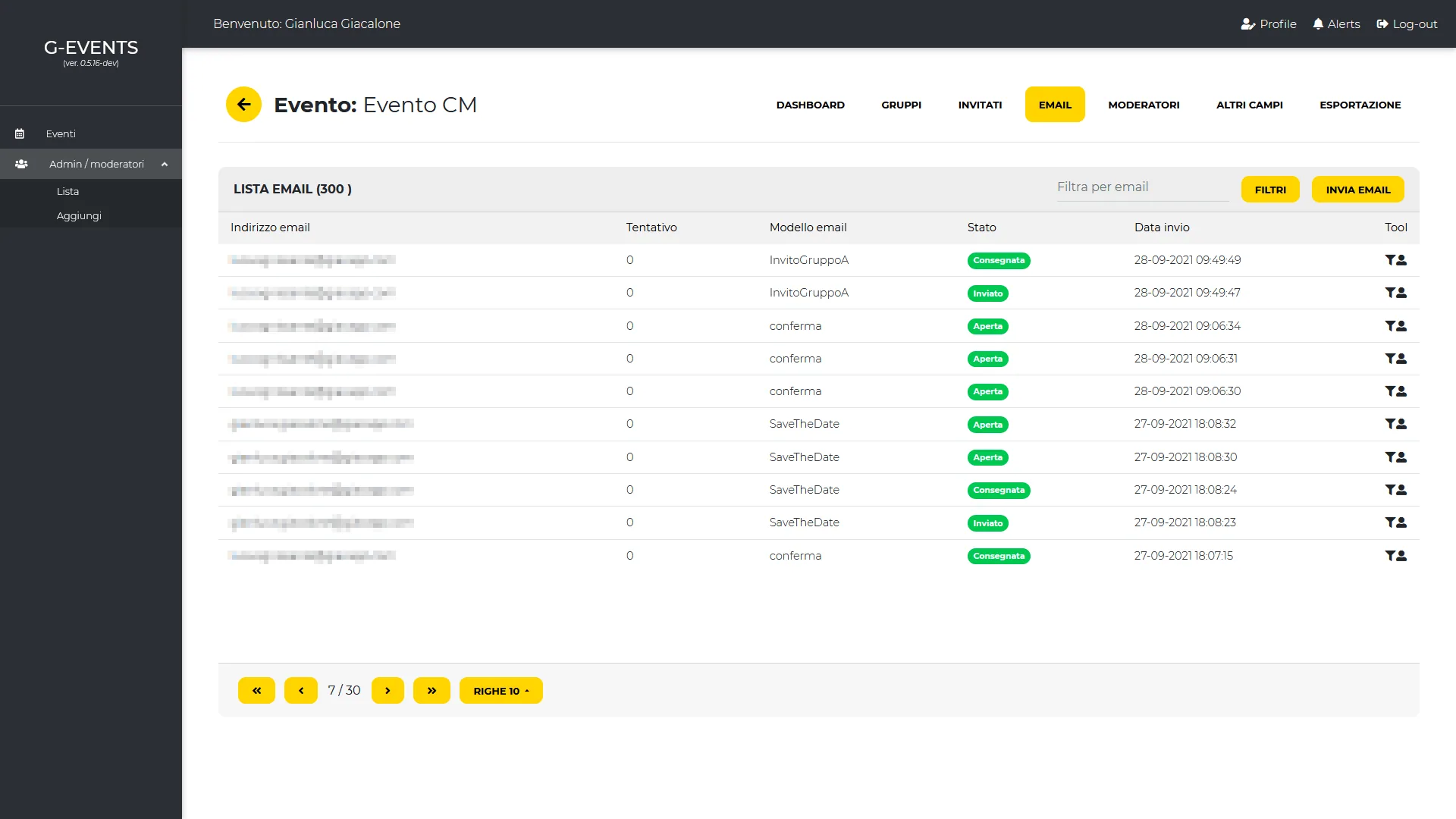 Email list with delivery status per address.