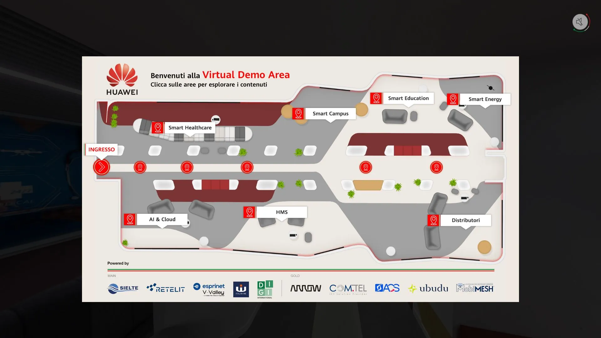 The map of the Virtual Demo Area: every area is a clickable entry point.
