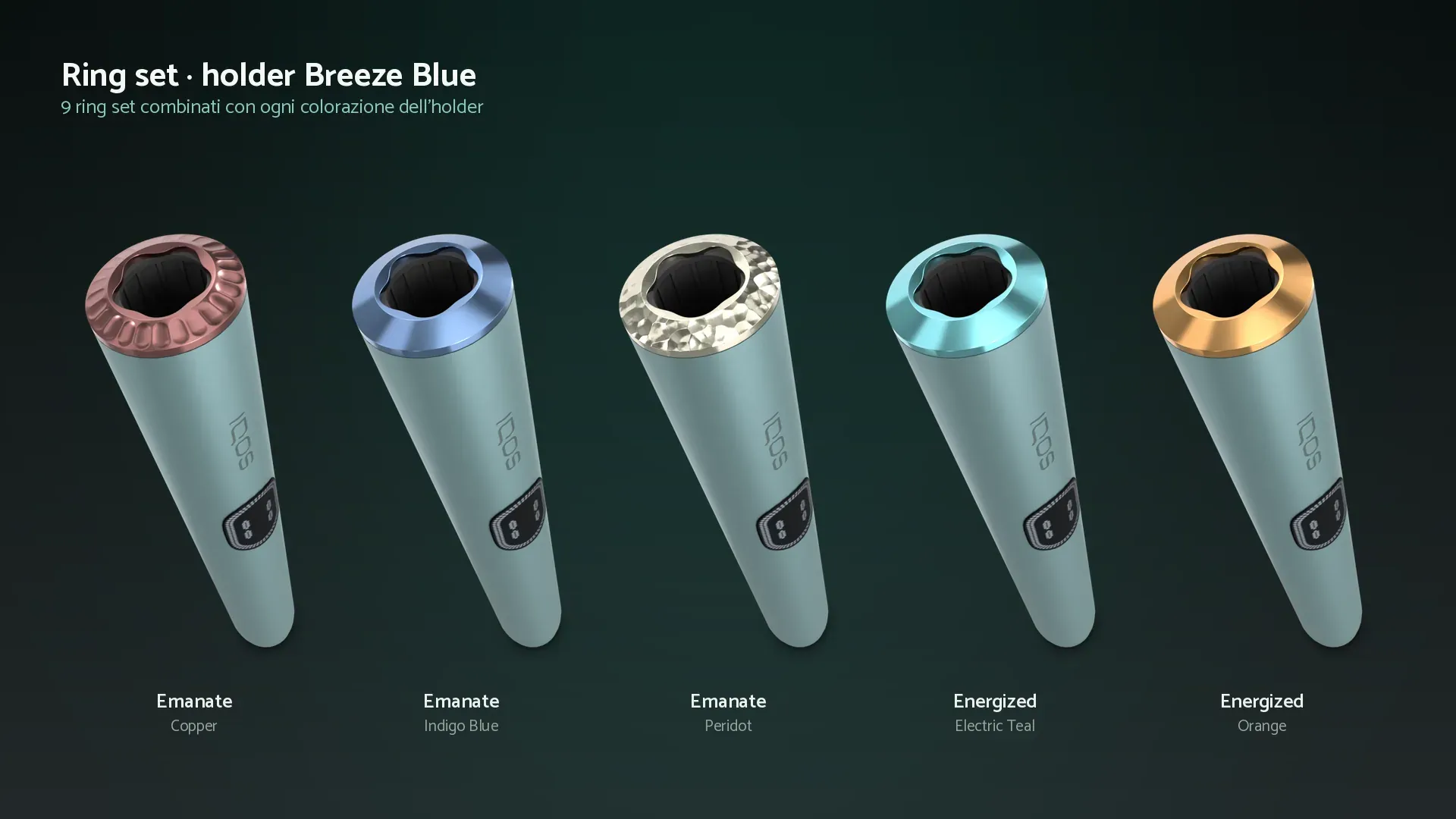 Ring sets on the holder, each combined with every holder colourway.