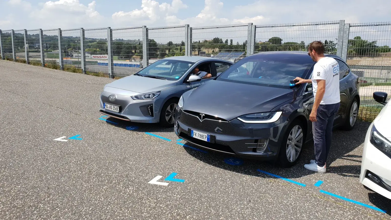 Electric cars lined up on the circuit for the smart EQ test drives.
