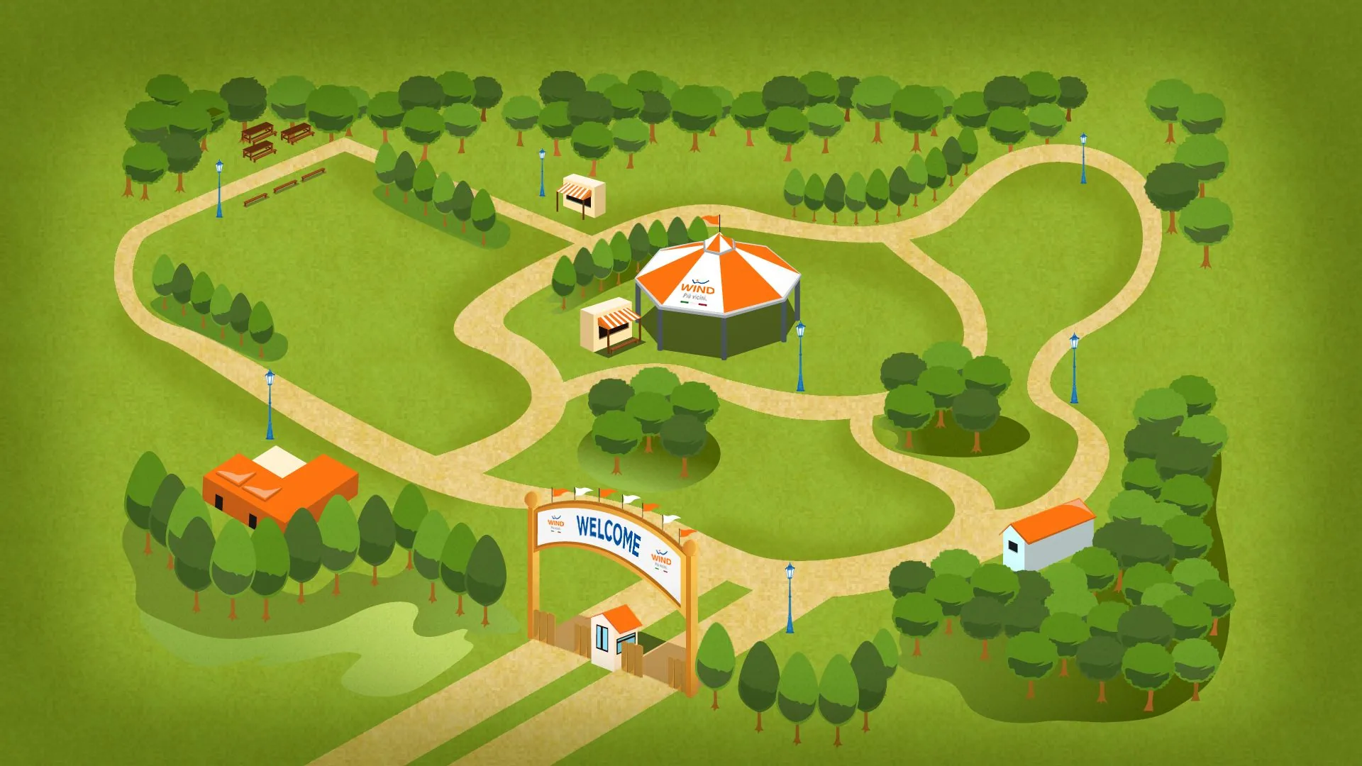The park the rider moves through, seen as a map.